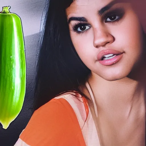 Image similar to photo of human celery as selena gomez face