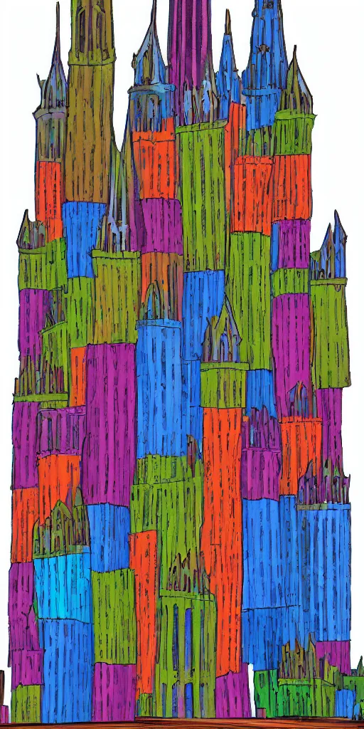 Prompt: tall, skinny, colorful gothic castle skyscraper