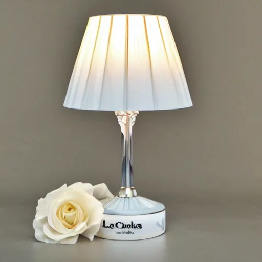 Prompt: a table lamp in the shape of lolita lempicka perfume