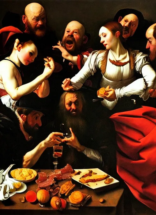 bacon party in the style of a renaissance painting, | Stable Diffusion