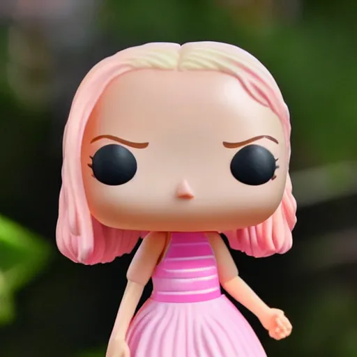 Prompt: skinny 19 years old white redhead girl in a pink sundress funko pop highly detailed closeup photo