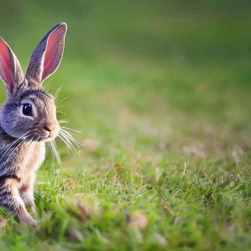 Image similar to high quality photography of species that is rabbit cross cat on simple blurred background from National GeoGraphic Award winning.