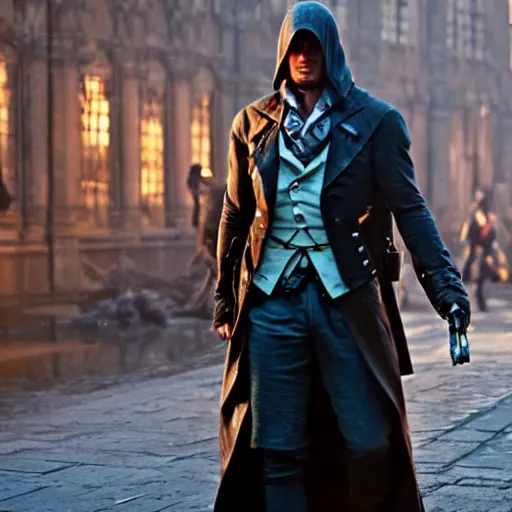 Prompt: arno dorian from assassin's creed unity in the matrix movie crossover, cyberpunk, extremely high detail, unreal engine 5, dramatic