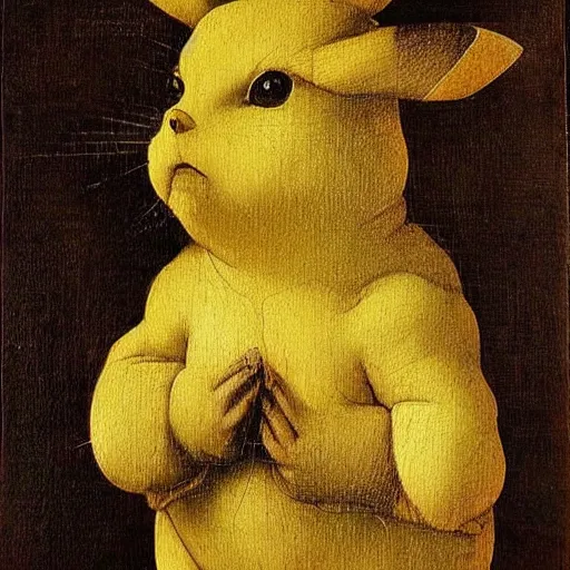 Image similar to Leonardo da Vinci portrait of Pikachu, intricate oil painting