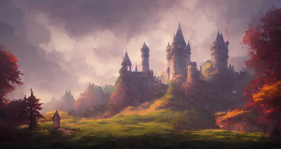 Image similar to a landscape with a castle by Andreas Rocha