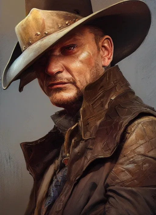 Prompt: Portrait Tim Robinson in a cowboy hat, marvel comics, dark, intricate, highly detailed, smooth, artstation, digital illustration by Ruan Jia and Mandy Jurgens and Artgerm and Wayne Barlowe and Greg Rutkowski and Frank Frazetta