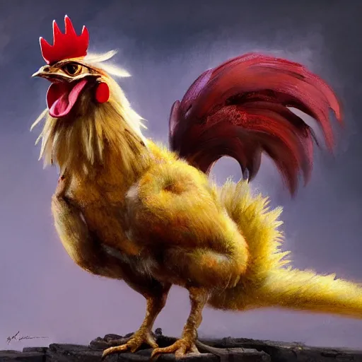 Image similar to expressive oil painting of ( ( ( rooster ) ) ) pikachu chimera, by jean - baptiste monge, octane render by yoshitaka amano, by greg rutkowski, by jeremyg lipkinng, by artgerm