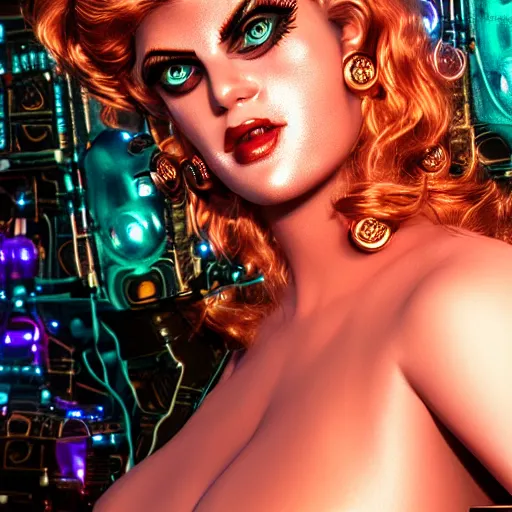 Image similar to beautiful centered Fine art photo portrait of playful youg Anna Nicole Smith as a solarpunk robotic humanoid, copper mechanical parts with led lights, photorealistic, white background, highly detailed and intricate, sunset lighting, HDR 8k