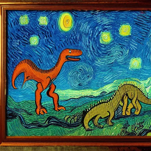 Image similar to painting of the extinction of the dinosaurs, in the style of vincent van gogh