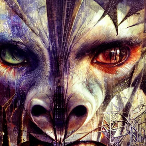 Image similar to A Austerian zoo, by Karol Bak, Kate Greenaway, Cyberpunk, 2d, Extreme closeup, Luxcore, Depth of Field