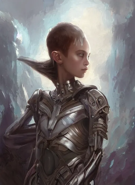 Prompt: a professional painting of a beautiful young female alien, clothed in ethereal armor, olive skin, long dark hair, beautiful bone structure, symmetrical facial features, intricate, elegant, digital painting, concept art, smooth, sharp focus, illustration, from Valerian and the City of a Thousand Planets, by Ruan Jia and Mandy Jurgens and Artgerm and William-Adolphe Bouguerea
