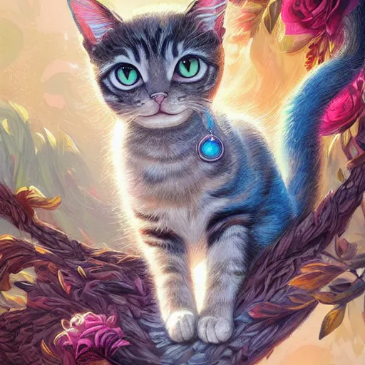 Image similar to cute cat colorful, fantasy, intricate, highly detailed, digital painting, HQ, trending on artstation, illustration, style of Stanley Artgerm and Greg Rutkowski and Dan Mumford