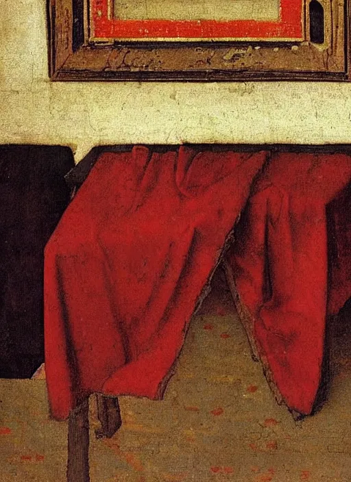 Image similar to red cloth of the floor, medieval painting by jan van eyck, johannes vermeer, florence