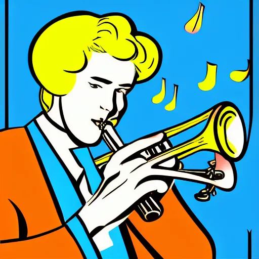 Prompt: detailed pop art comic illustration of a trumpet