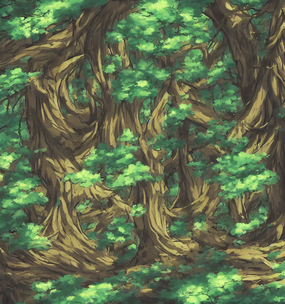 Image similar to a detailed digital painting in the style of anime of a forest
