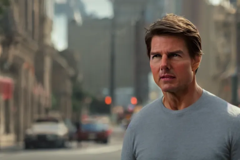 Prompt: tom cruise in tootsie, cinematic still, movie still, long lens, shallow depth of field, bokeh, anamorphic lens flare, 8 k