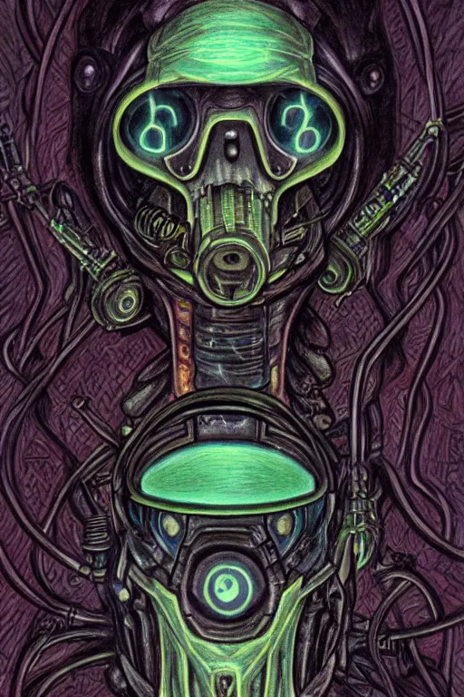 Image similar to cyberpunk occultist eldritch austronaut, colored pencil painting, high detail