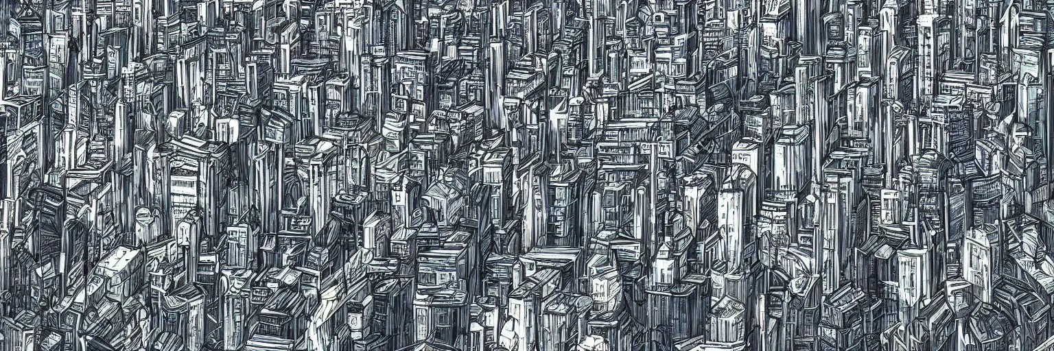 Prompt: high detail digital art of a huge bustling city
