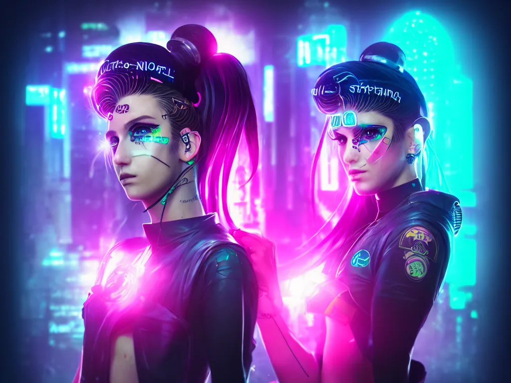 Image similar to a portrait of the neon cyberpunk sailor moon with arm tattoos, single person, dystopian scifi gear, gloomy, profile picture,