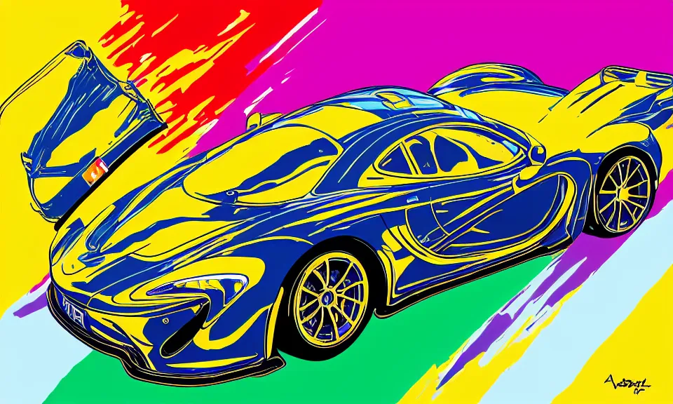 Image similar to pop art illustration of a mclaren p 1, abstract, adobe illustrator