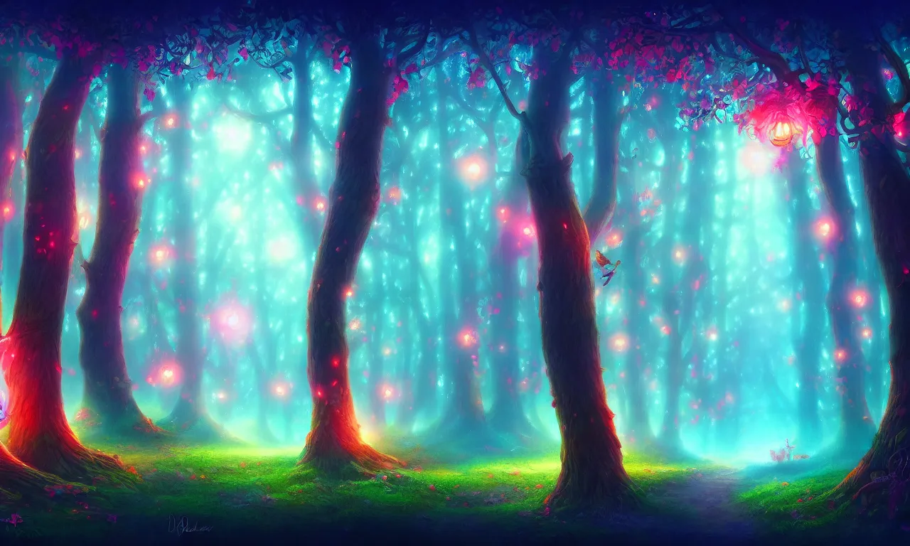 Image similar to enchanted magical forest on magical colorful fire , digital painting , digital art , artstation , devian art , 4k , HD