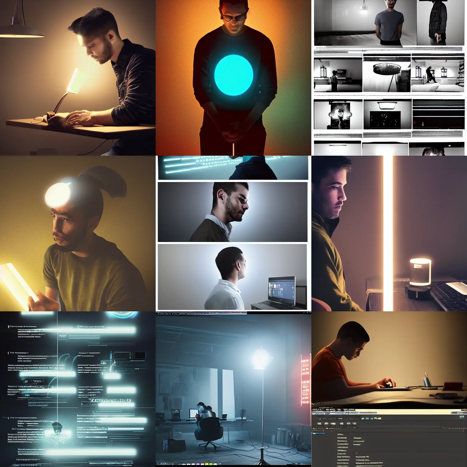 Prompt: cinematic lighting of a programmer by nick silva, rim lighting, trending on pintrest