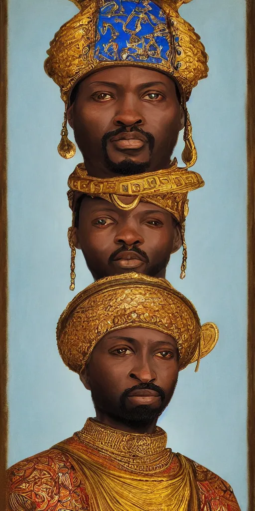 Prompt: a stunning and noble highly detailed romantic period style portrait of mansa musa by josep tapiro baro and harles sillem lidderdale, trending on artstation, oil painting masterpiece, symmetry, rule of thirds, mysterious, photorealistic, very very very aesthetic, african iconography