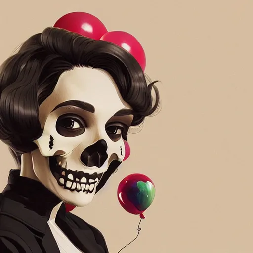 Image similar to skull portrait woman balloons, futurama, elegant, highly detailed, hard shadows and strong rim light, art by jc leyendecker and atey ghailan and sachin teng
