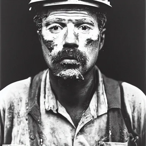 Image similar to portrait of coal mine worker by Diane Arbus, 50mm