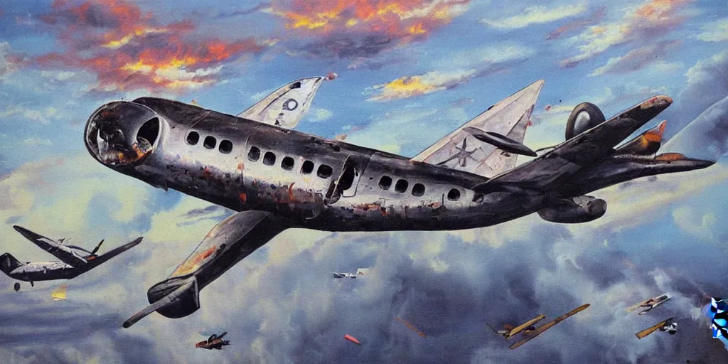 Image similar to surreal painting of plane crashing