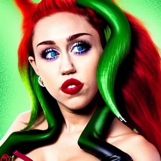 Image similar to miley cyrus as poison ivy, dc, movie, photography, portrait, beautiful,
