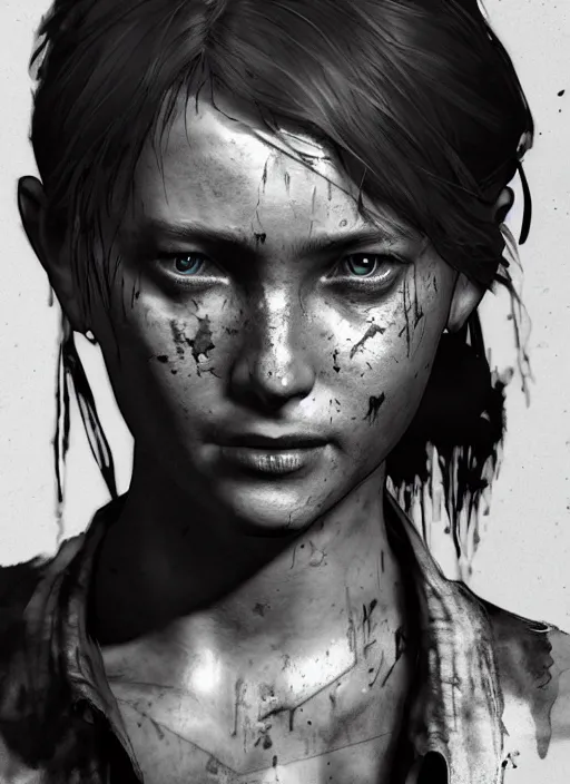 Prompt: full figure elle from last of us, hyperrealistic, by yoji shinkawa and by jeremy mann and alphonse mucha, fantasy art, photo realistic, dynamic lighting, artstation, poster, volumetric lighting, very detailed face, 4 k, award winning