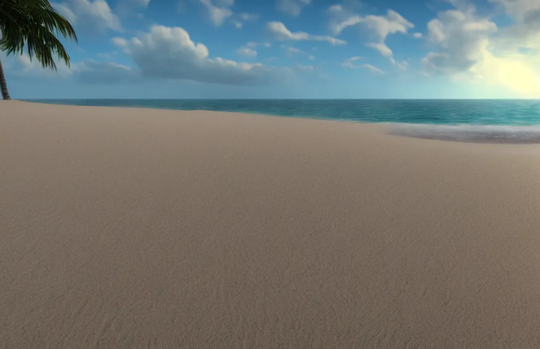 Image similar to on the beach, afternoon, unreal engine rendering, with light and shadow