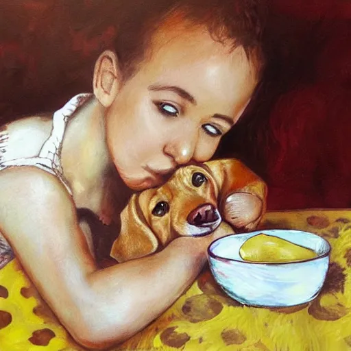 Image similar to eden ben zaken eating a dog, photorealistic, detailed