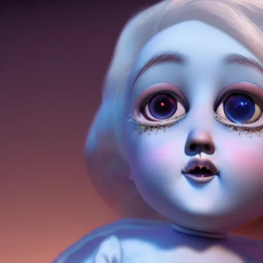 Prompt: a 3d rendered animated movie poster about eerily beautiful old cracked porcelain dolls with white hair, rendered in renderman, dramatic lighting, fine details, by pixar