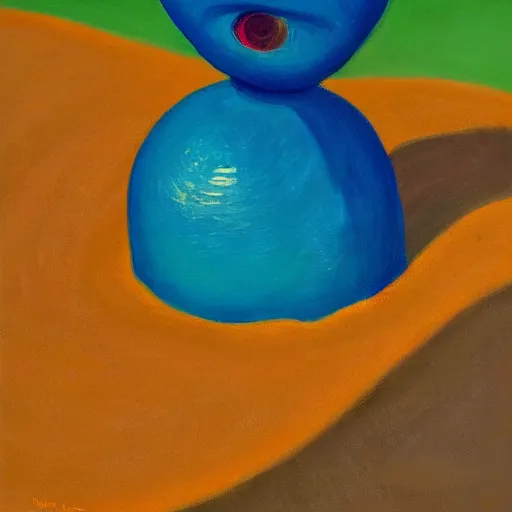 Image similar to a fauvist painting of a strange alien artifact poking out from the sand, late evening light