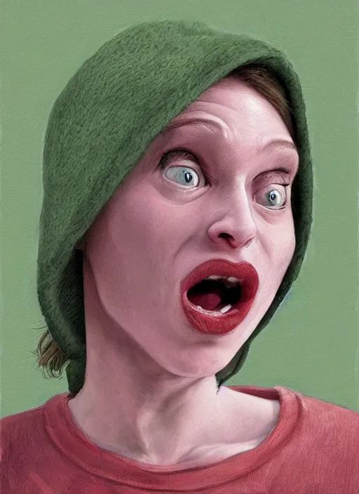 Prompt: portrait of a screaming kermit the frog in eternal sunshine of the spotless mind ( 2 0 0 4 ), highly detailed, centered, solid color background, digital painting, artstation, concept art, smooth, sharp focus, illustration, artgerm, donato giancola, joseph christian leyendecker, les edwards, ed repka, wlop, artgerm