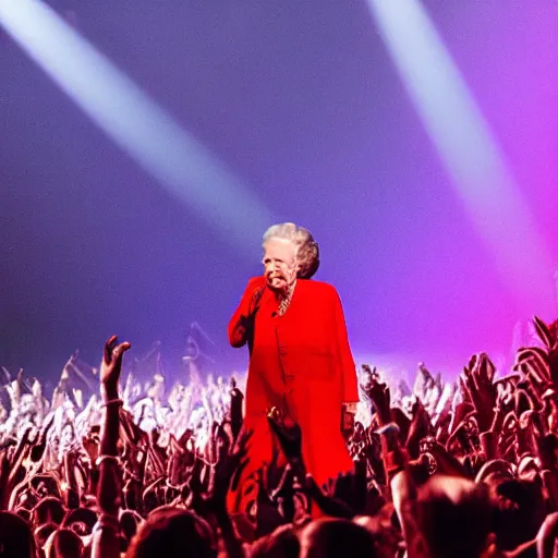 Image similar to queen beatrix performing on her yeezus tour