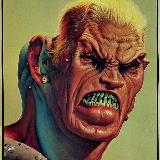 Prompt: upper body portrait of a pulp scifi creature, by norman rockwell and boris vallejo