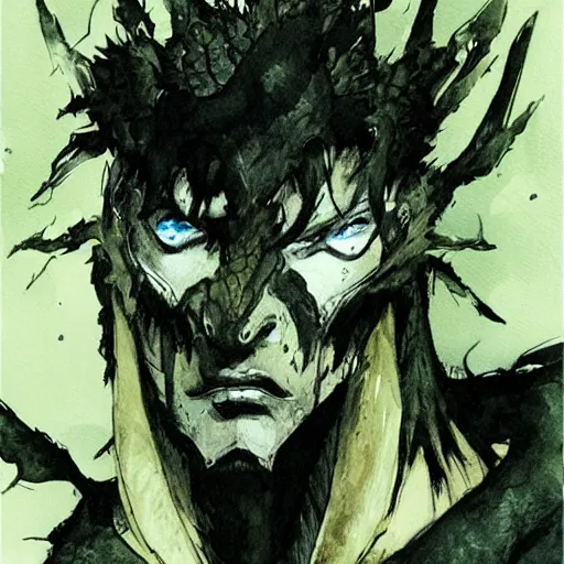 Image similar to Sad Lizard Man, drawn by Yoji Shinkawa, water color, Dungeons and Dragons, Wizards of the Coast