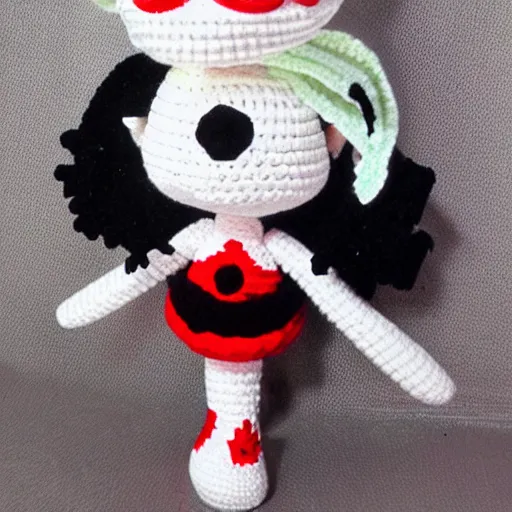 Image similar to cruela de vil as a crochet plush