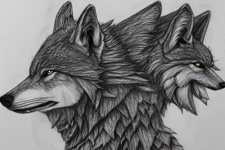 Image similar to a pencil drawing of a wolf, full body, D&D, armor, made by by Pen Tacula