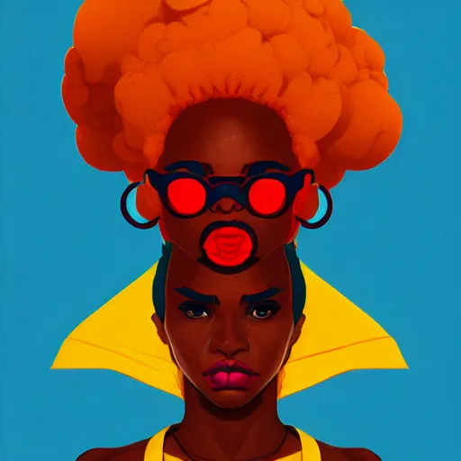 Image similar to Sachin Teng illustration of an angry afropunk female character, medium shot, asymmetrical, profile picture, trending on artstation