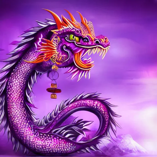 Image similar to cute purple Chinese dragon with ai for girls, epic, digital art