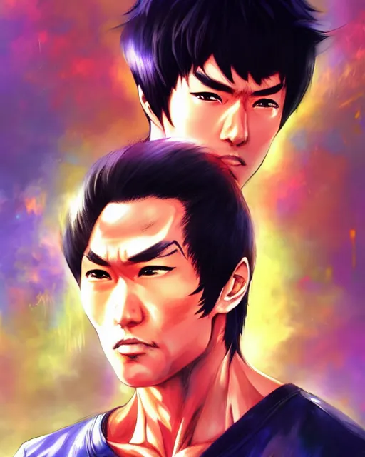 Image similar to anime portrait of Bruce Lee as an anime man by Stanley Artgerm Lau, WLOP, Rossdraws, James Jean, Andrei Riabovitchev, Marc Simonetti, and Sakimichan, trending on artstation