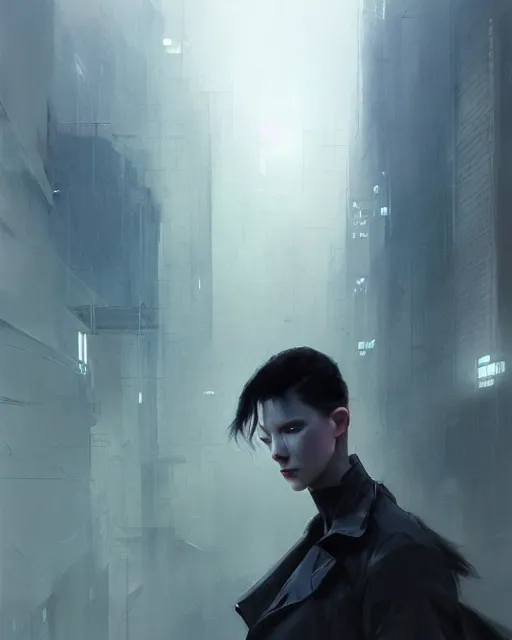 Prompt: battle hardened, overpowering, magnetic, charismatic neo from the matrix, face centered portrait, confident, ruined cityscape, sterile minimalistic room, architecture, fog, volumetric lighting, illustration, perfectly shaded, soft painting, art by krenz cushart and wenjun lin