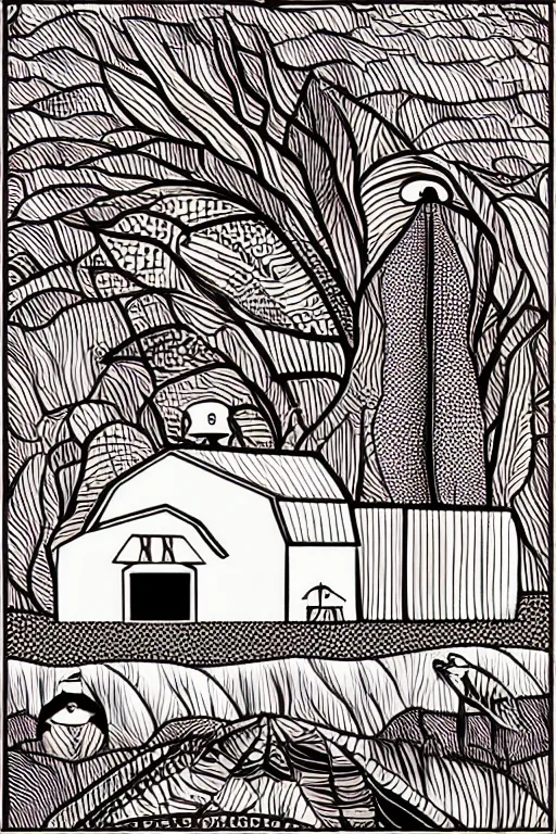 Image similar to minimalist boho style art of a farm, illustration, vector art
