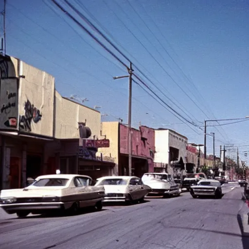 Image similar to photograph of a los angeles street in 1 9 6 9