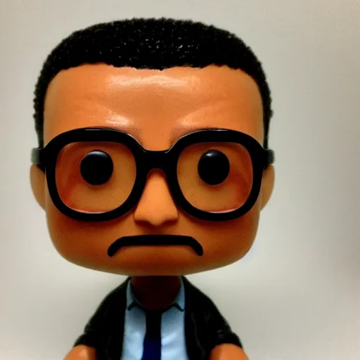 Image similar to funko pop gustavo fring with half of his face gone. toy design