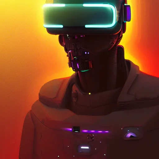 Image similar to cyberpunk concept cyborg bot, cinema 4 d, galaxy, ufo, space sci - fi, wearing vr goggles, illustration, portrait, pastel neon textured background night, trending on artstation, greg rutkowski, octane rendered, 1 2 k, detailed,